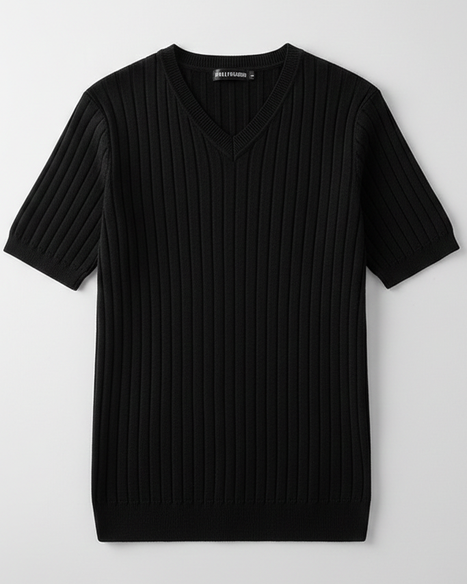 Camiseta de Punto Elástico con Cuello Pico – Efecto "Muscle Fit"