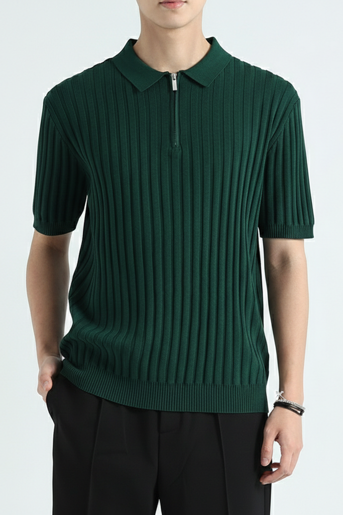 Polo de Punto "Ice Silk" con Cremallera y Textura Canalé