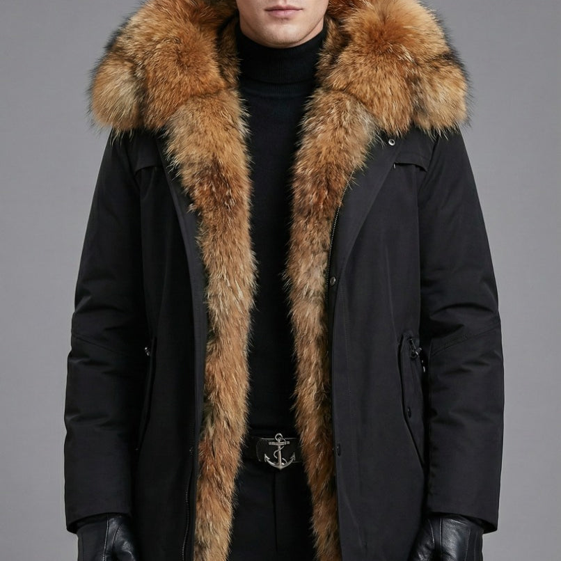 Parka Hombre Invierno Premium - Abrigo Negro con Gran Capucha y Cuello de Piel