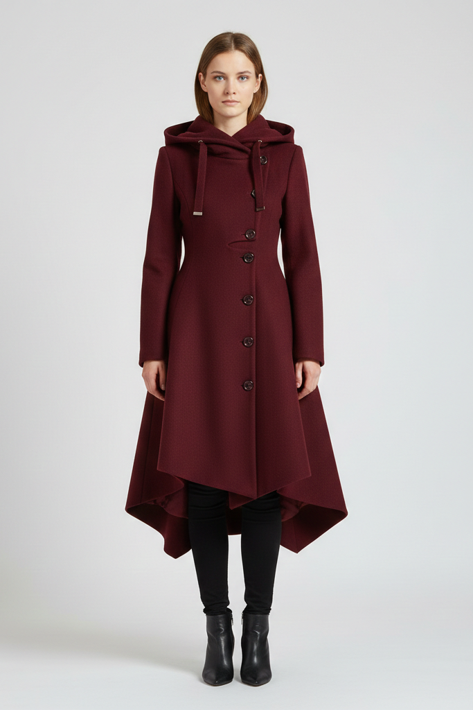 Abrigo Asimétrico "Fit & Flare" con Cuello Alzado – Elegancia en Movimiento