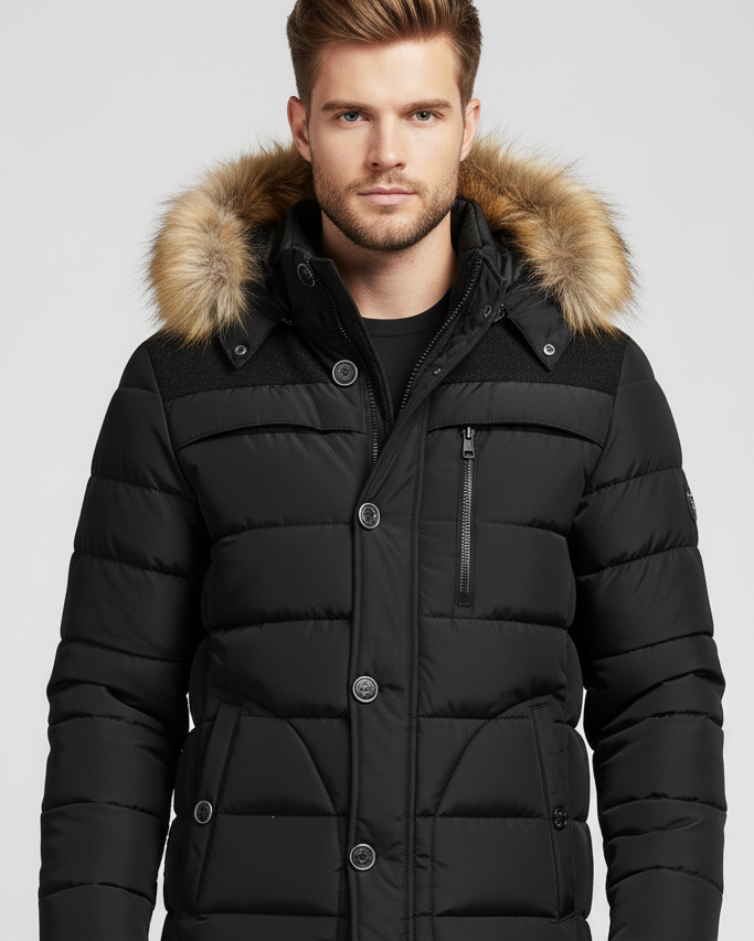 Parka de Invierno Premium para Hombre con Capucha de Pelo – Abrigo Acolchado, Térmico y Cortavientos