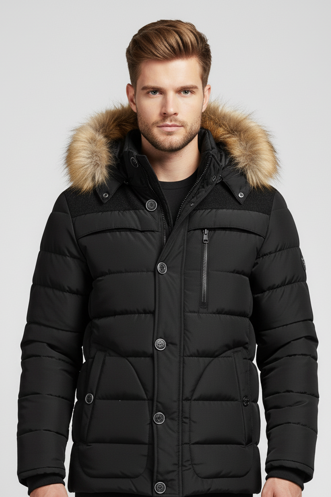 Parka de Invierno Premium para Hombre con Capucha de Pelo – Abrigo Acolchado, Térmico y Cortavientos