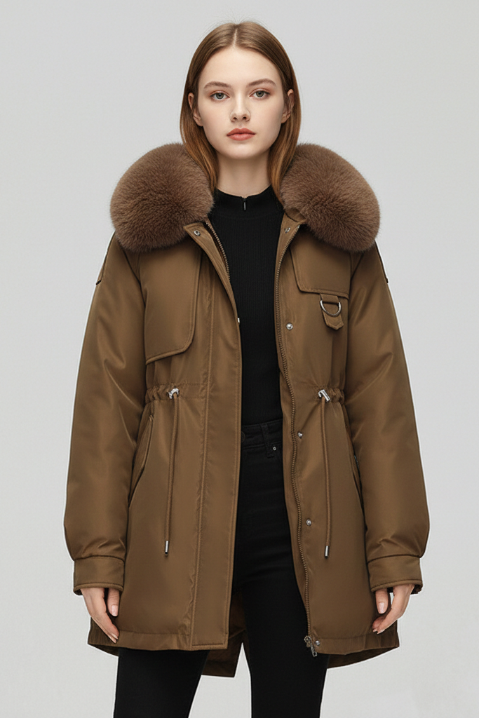 Parka "Expedition" con Cintura Ajustable – Abrigo Utility con Capucha de Pelo