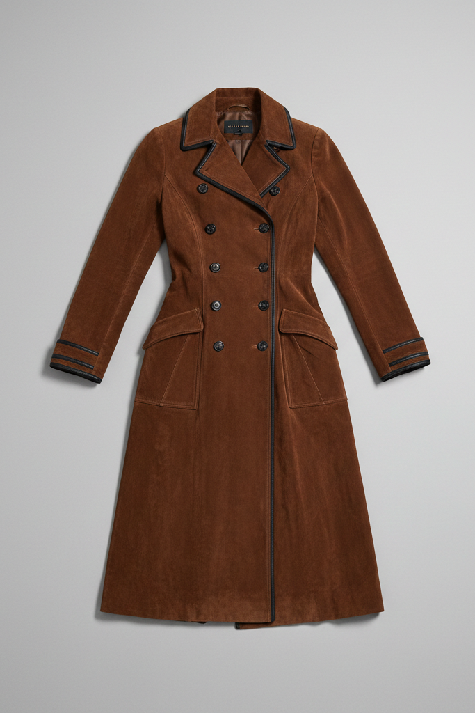 Gabardina Larga Efecto Ante con Ribetes en Contraste – Estilo Western Chic