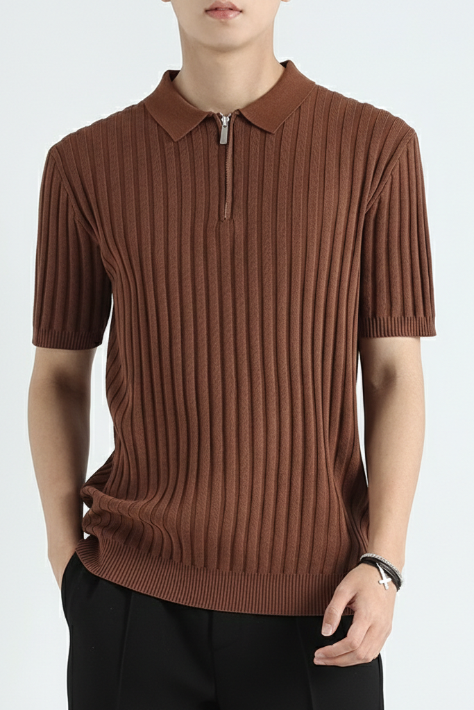 Polo de Punto "Ice Silk" con Cremallera y Textura Canalé