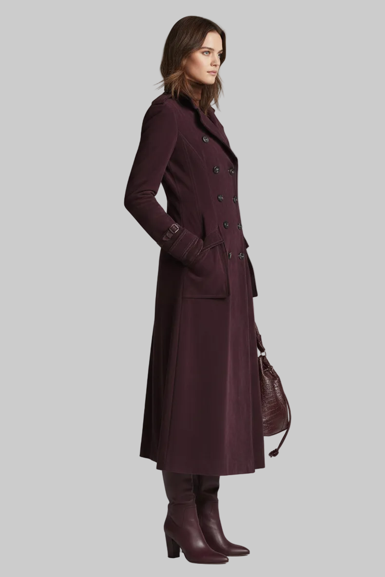 Gabardina Larga Efecto Ante con Ribetes en Contraste – Estilo Western Chic