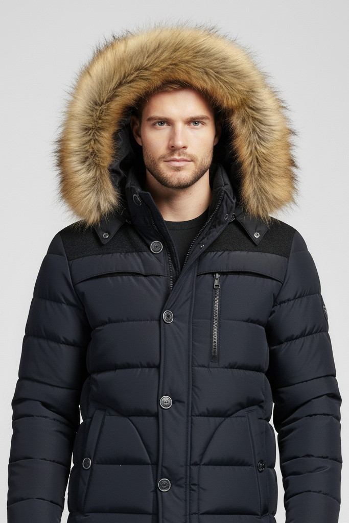Parka de Invierno Premium para Hombre con Capucha de Pelo – Abrigo Acolchado, Térmico y Cortavientos