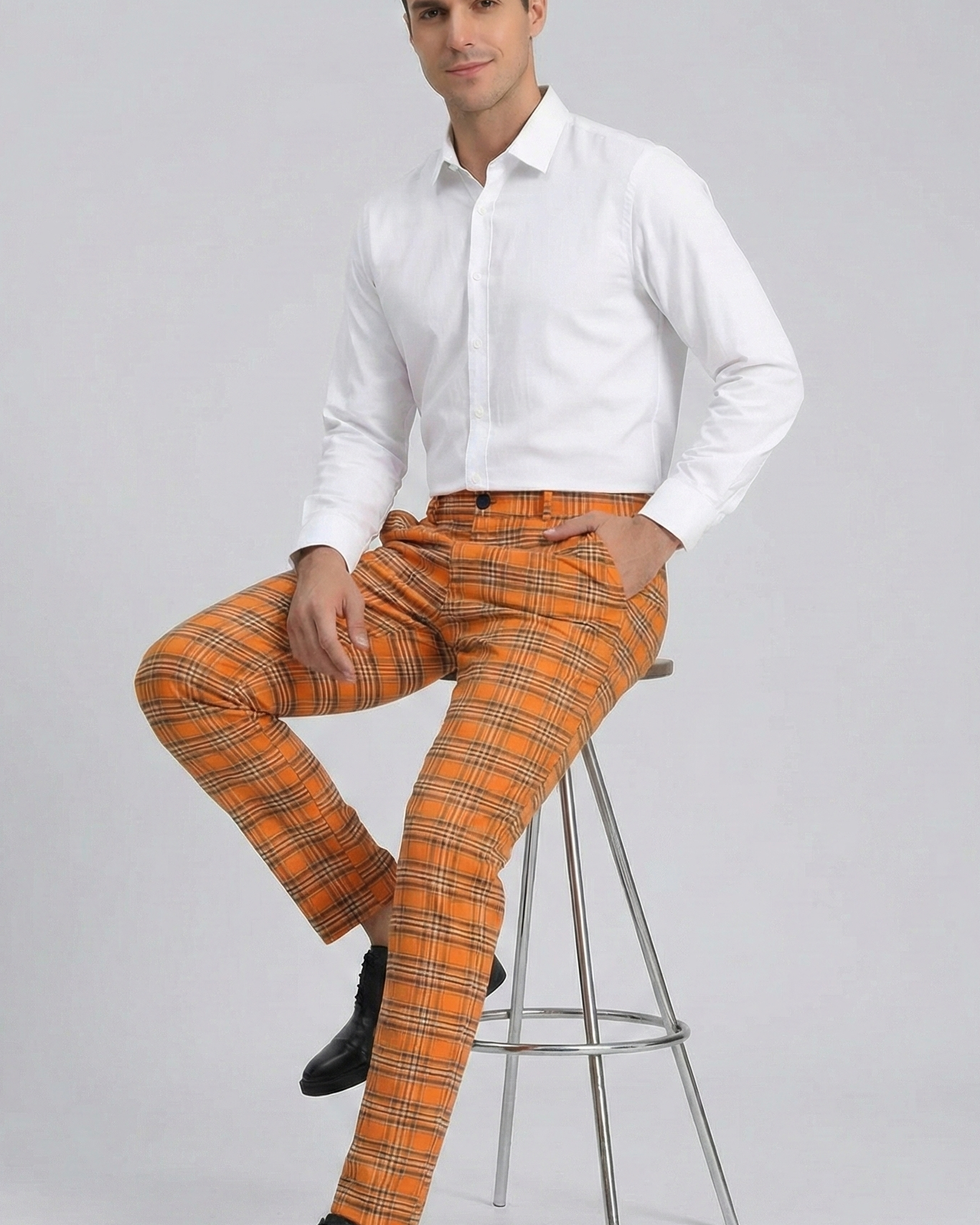 Pantalones de Vestir a Cuadros para Hombre – Pantalón Chino Elegante de Corte Moderno