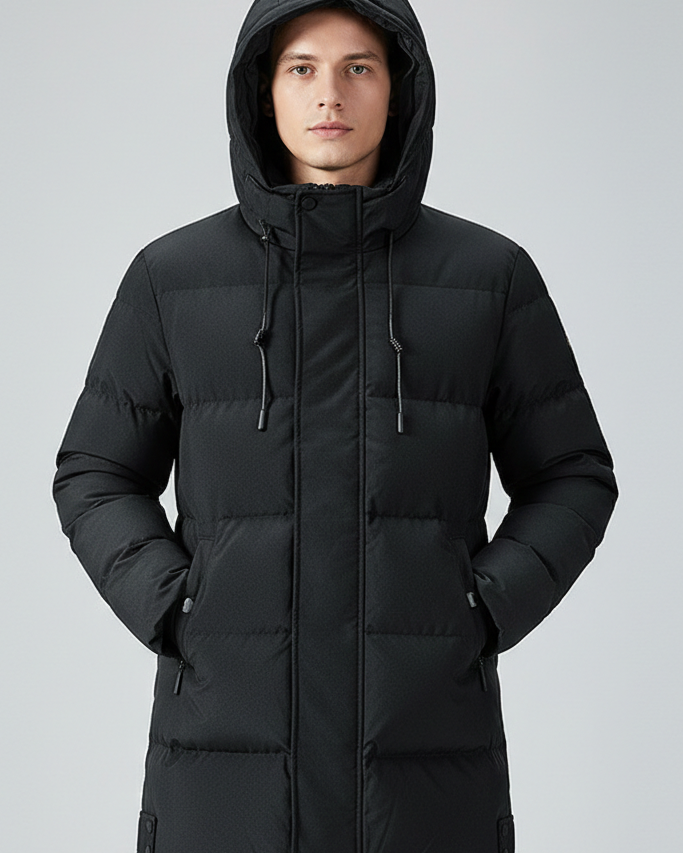 Parka Acolchada Mid-Length con Capucha y Aberturas Laterales