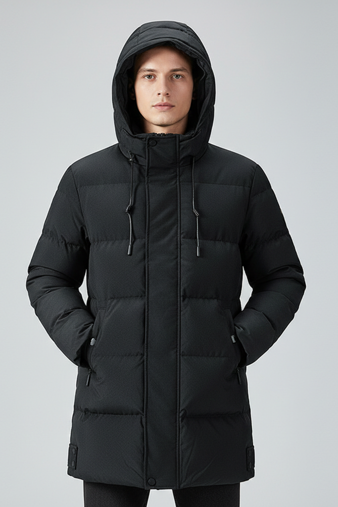 Parka Acolchada Mid-Length con Capucha y Aberturas Laterales