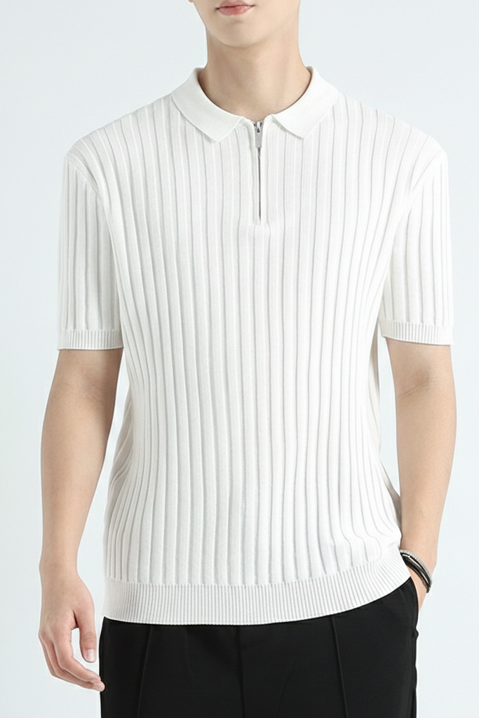 Polo de Punto "Ice Silk" con Cremallera y Textura Canalé