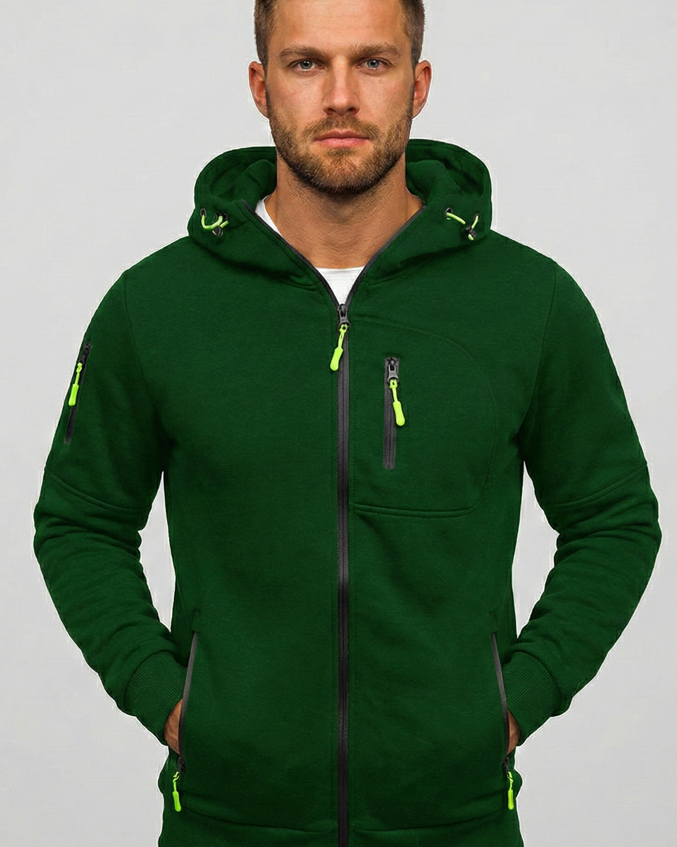 Sudadera Deportiva con Capucha y Cremallera – Chaqueta "Active Wear" Multibolsillos