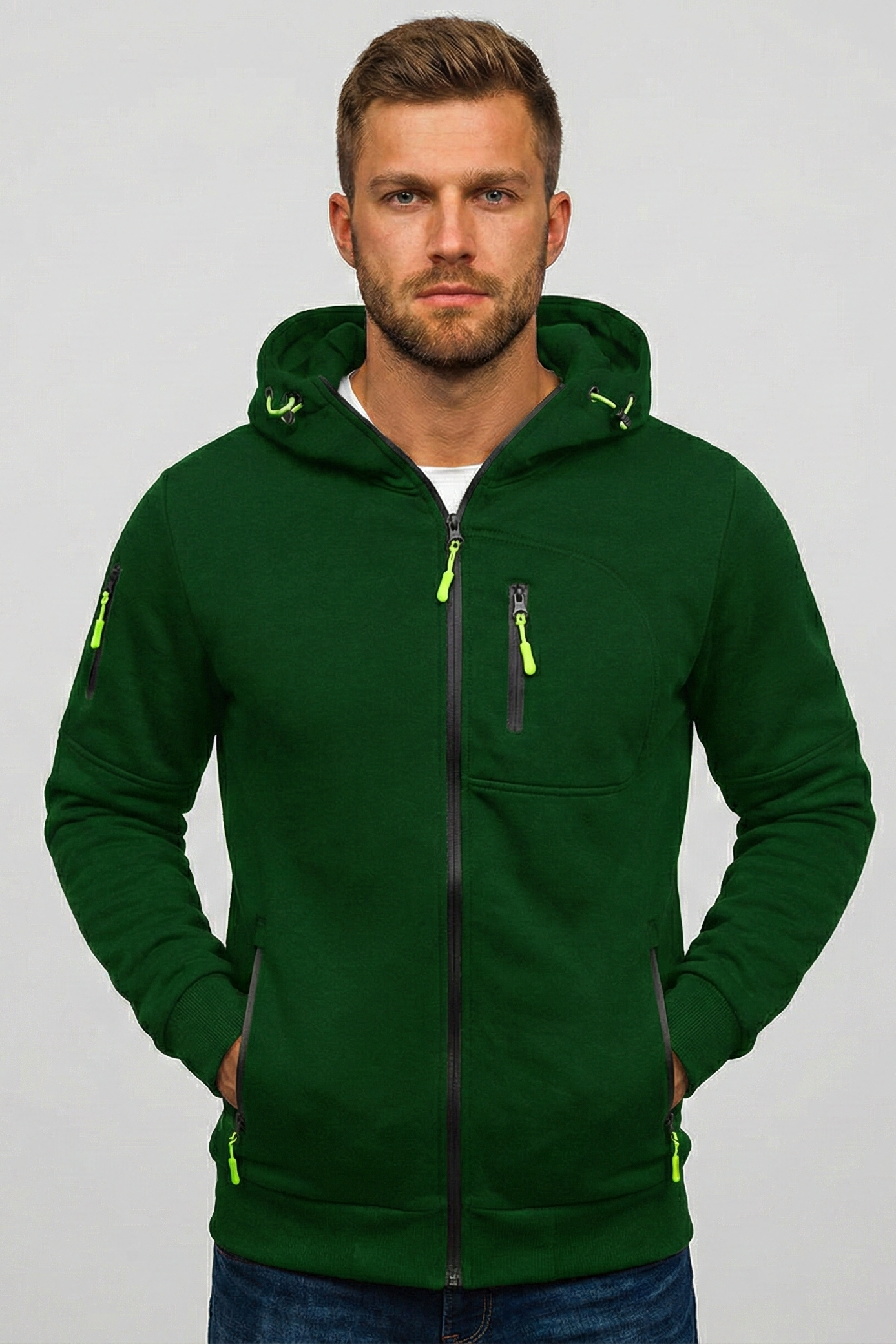 Sudadera Deportiva con Capucha y Cremallera – Chaqueta "Active Wear" Multibolsillos