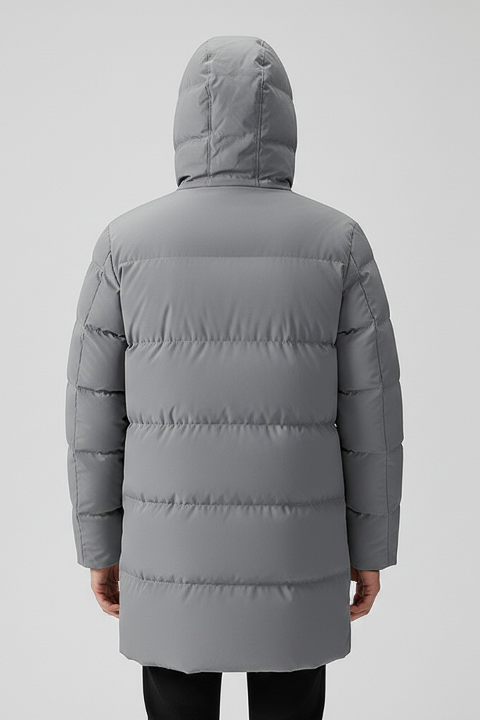 Parka Acolchada Mid-Length con Capucha y Aberturas Laterales