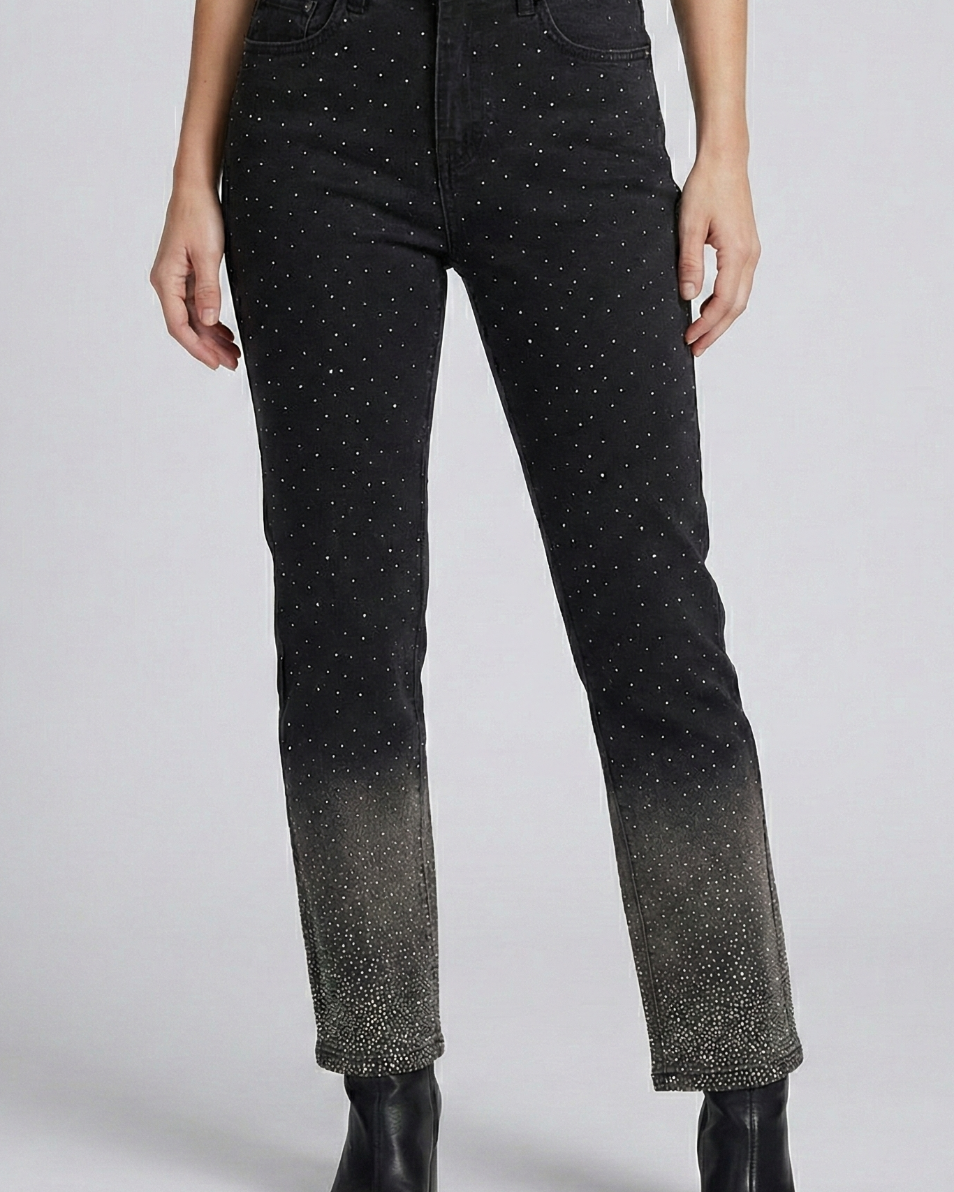 Jeans Skinny con Pedrería y Efecto Degradado – Vaqueros Slim con Brillo