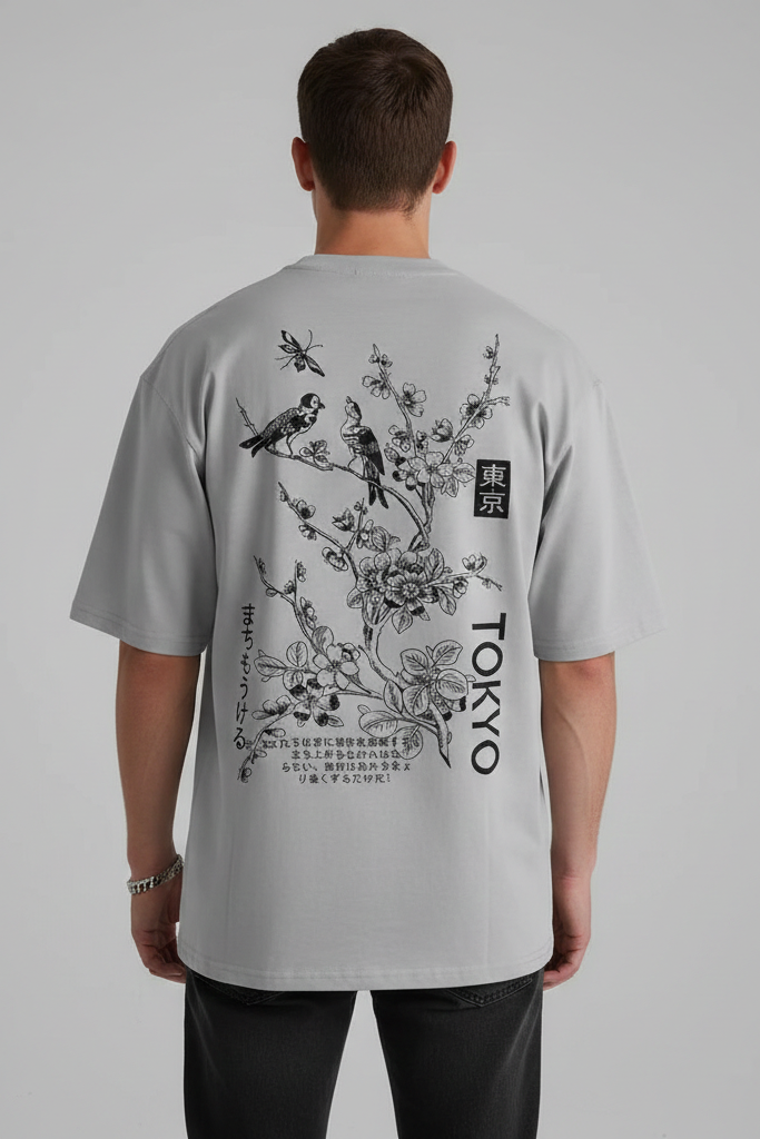 Camiseta Oversize con Estampado Japonés "Tokyo" en la Espalda