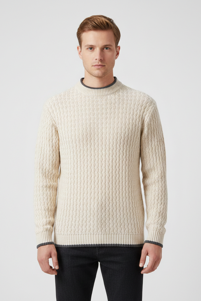 Jersey de Punto con Textura y Ribete en Contraste – Suéter Casual Moderno