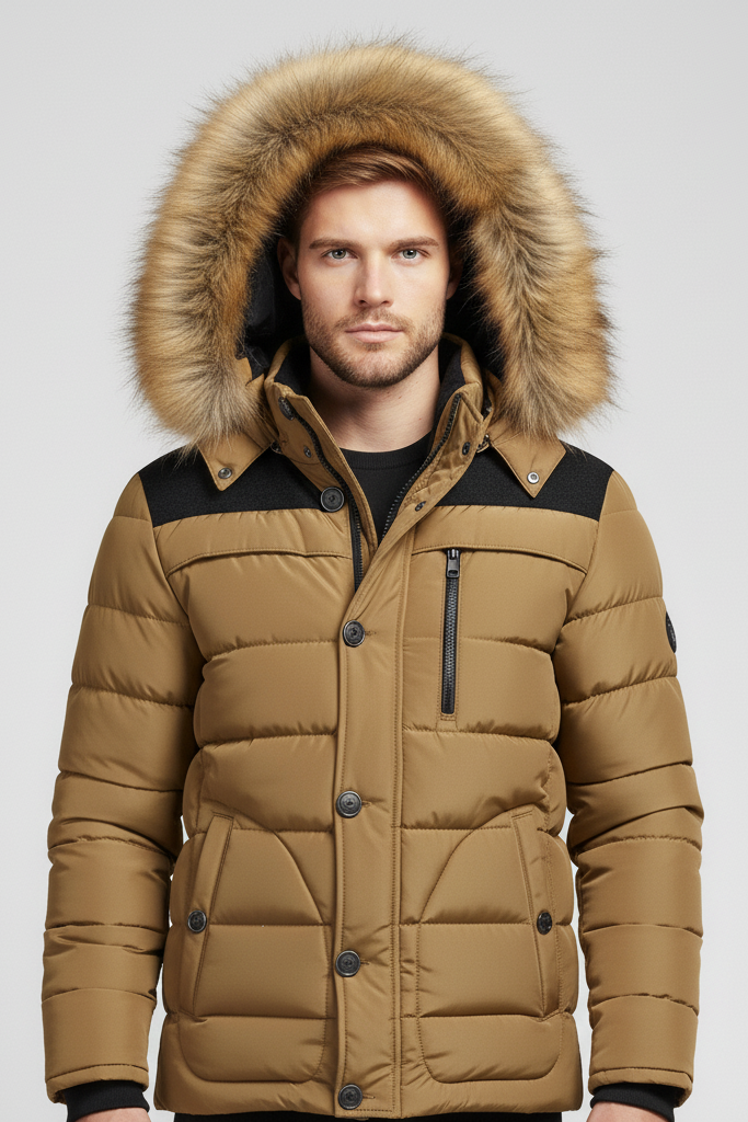 Parka de Invierno Premium para Hombre con Capucha de Pelo – Abrigo Acolchado, Térmico y Cortavientos
