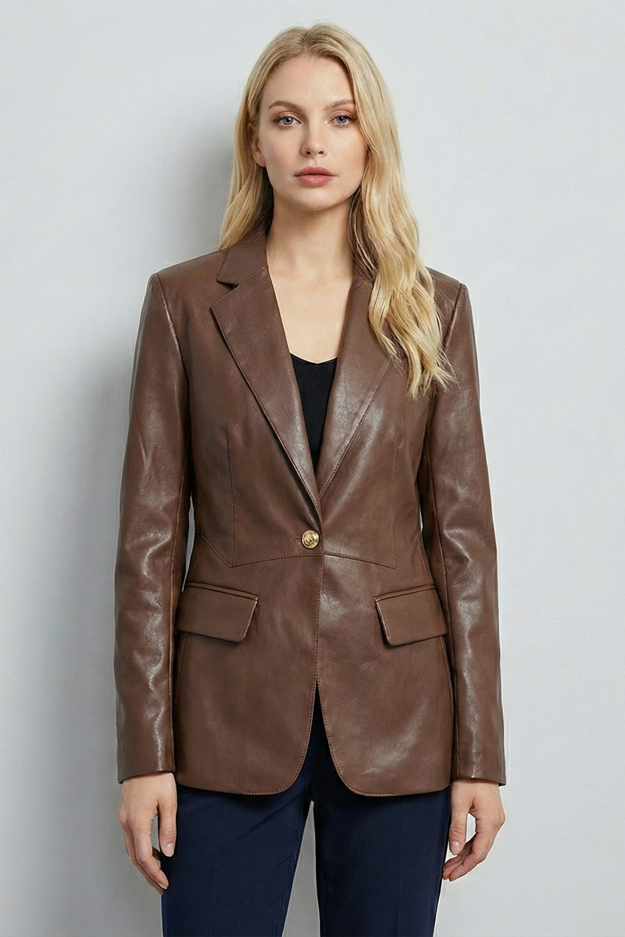 Blazer de Efecto Piel Slim Fit – Chaqueta Americana Elegante