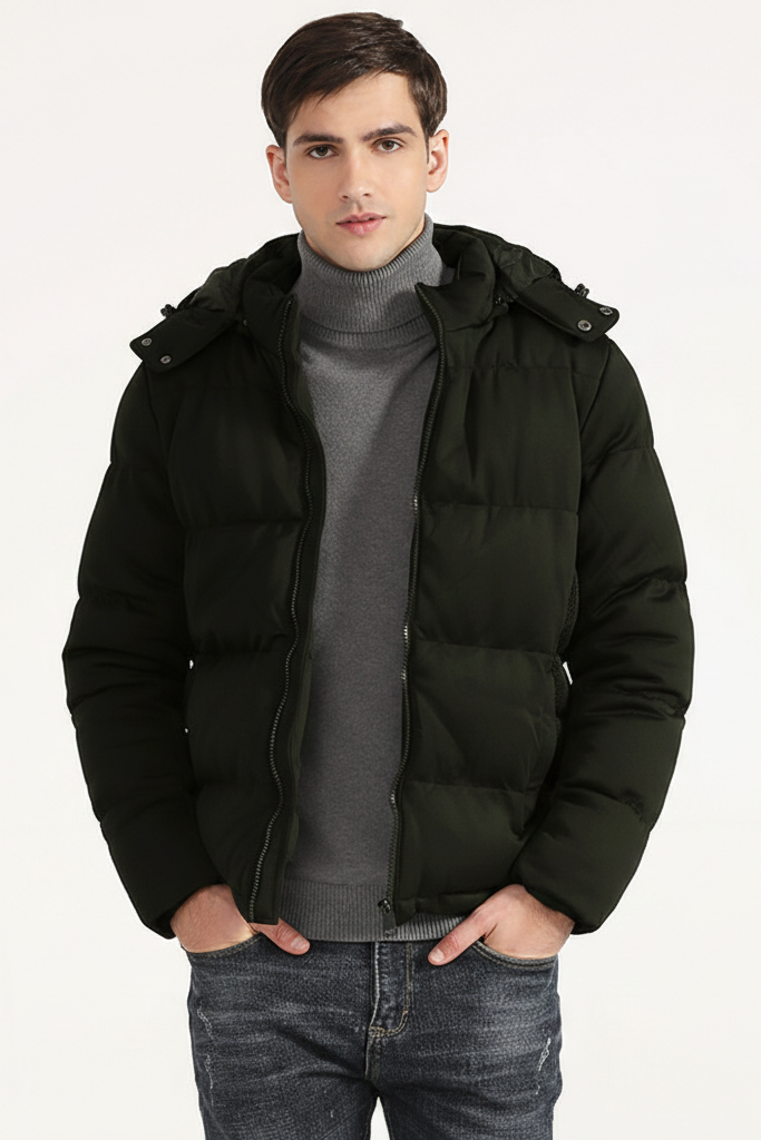 Essential Chaqueta Invierno Hombre | Plumífero Corto con Capucha Desmontable