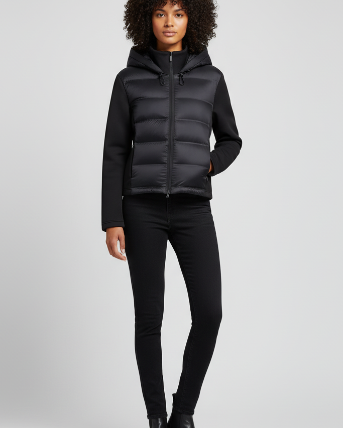 Chaqueta Acolchada Mujer con Capucha Negra Estilo Casual Otoño