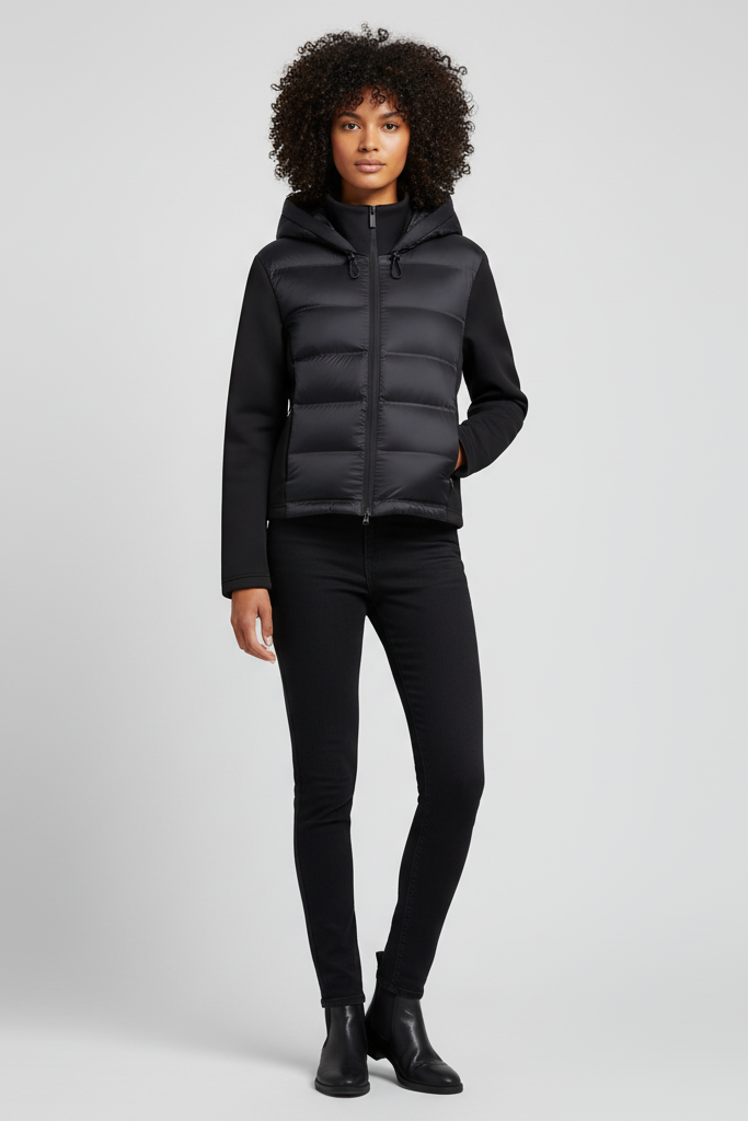 Chaqueta Acolchada Mujer con Capucha Negra Estilo Casual Otoño