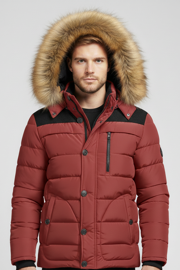 Parka de Invierno Premium para Hombre con Capucha de Pelo – Abrigo Acolchado, Térmico y Cortavientos