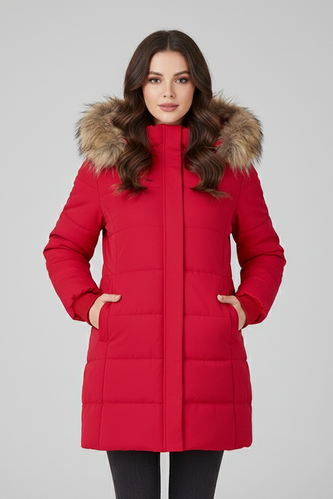 Parka Acolchada Mid-Length con Capucha y Pelo – Abrigo Térmico de Largo Medio