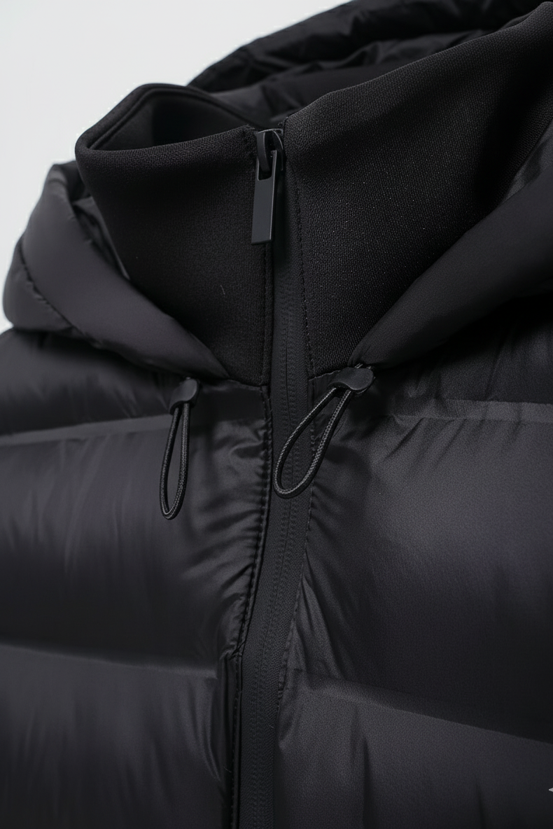 Chaqueta Acolchada Mujer con Capucha Negra Estilo Casual Otoño