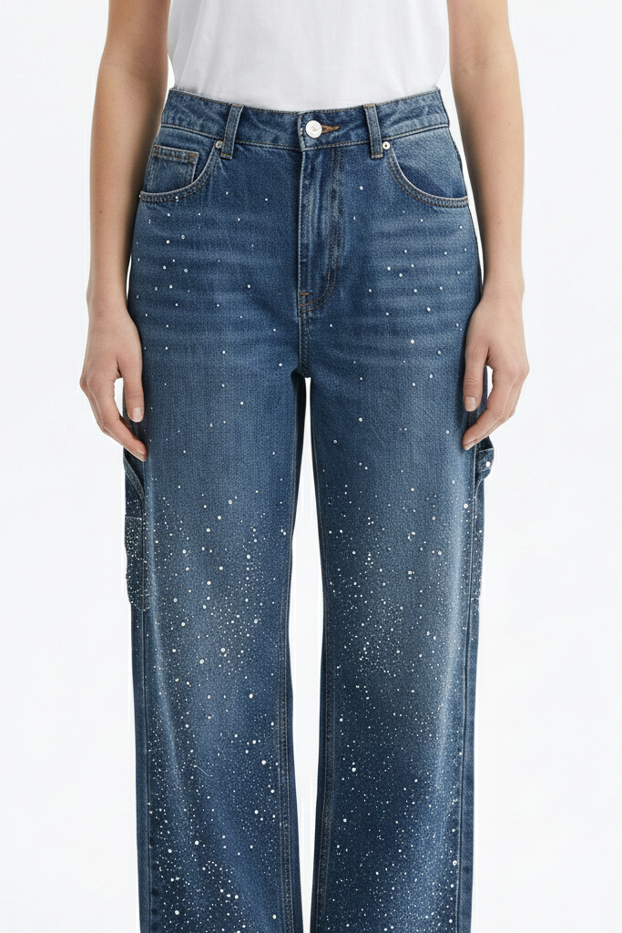 Jeans Rectos con Brillo para Mujer – Pantalones Denim de Pierna Ancha Estilo Street