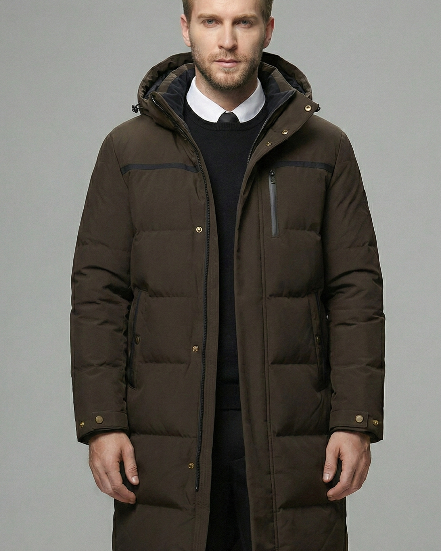 Plumífero de Hombre de Largo Medio – Abrigo de Invierno Grueso y Acolchado