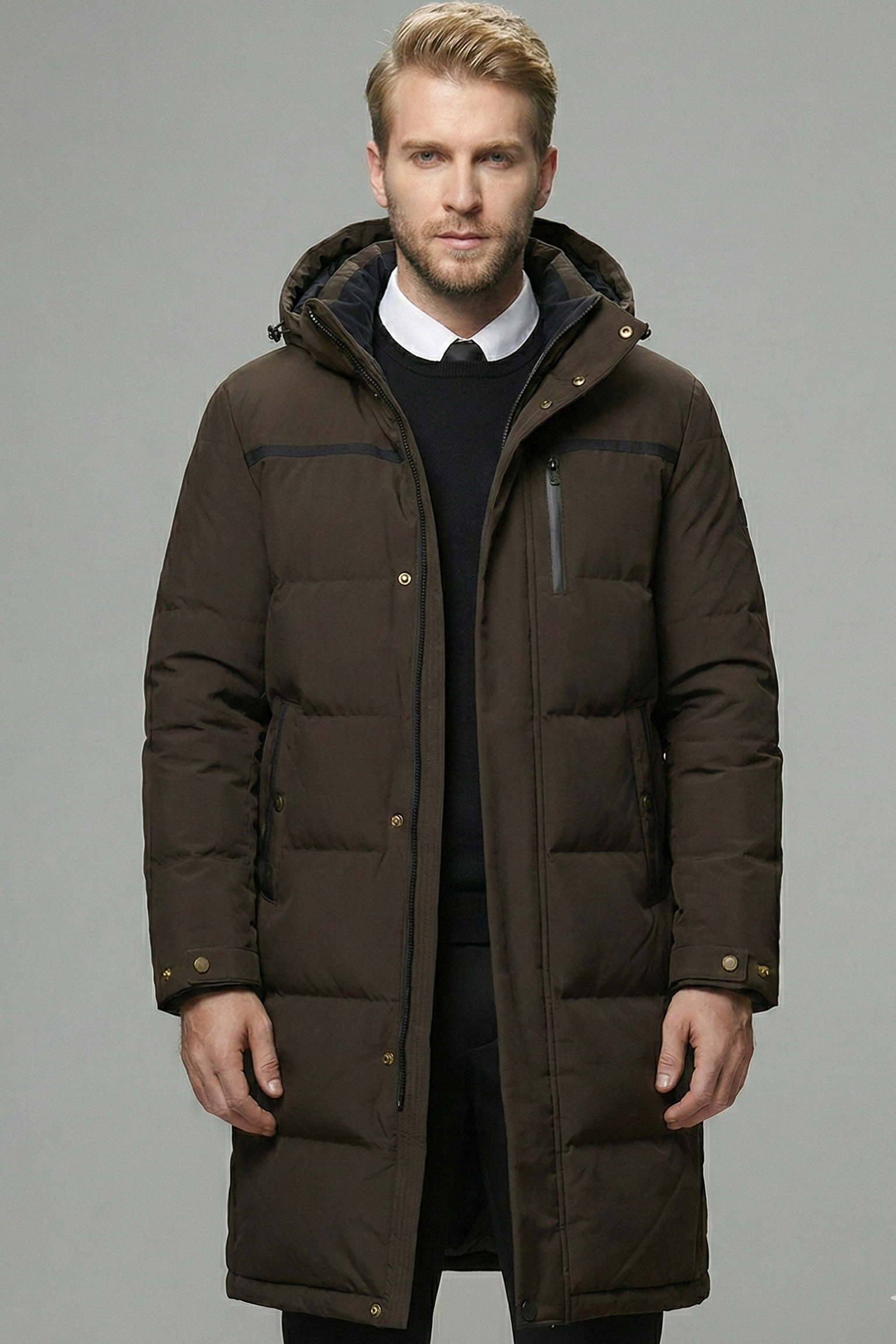 Plumífero de Hombre de Largo Medio – Abrigo de Invierno Grueso y Acolchado