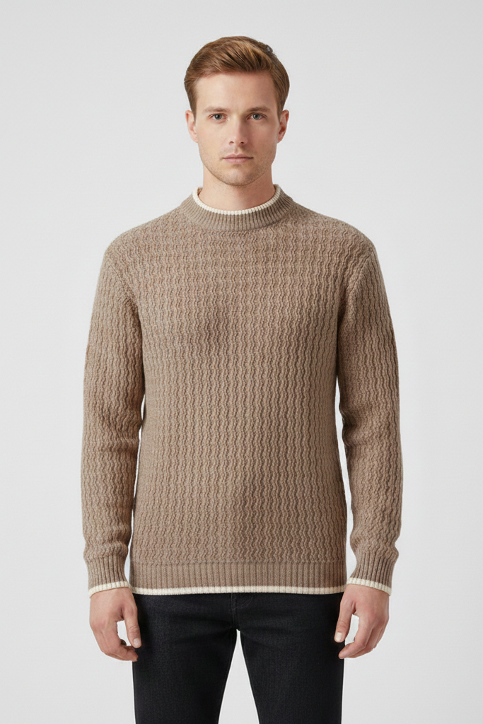 Jersey de Punto con Textura y Ribete en Contraste – Suéter Casual Moderno