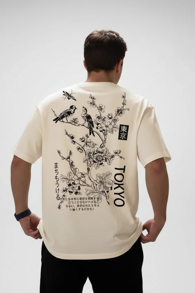 Camiseta Oversize con Estampado Japonés "Tokyo" en la Espalda