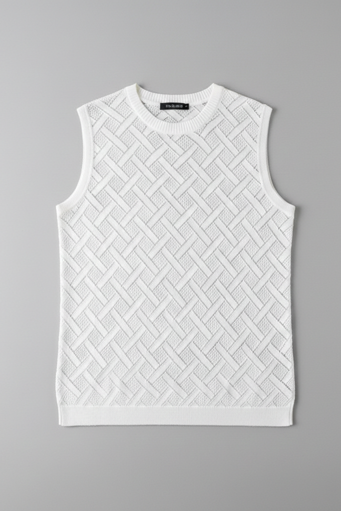 Camiseta Sin Mangas de Punto Texturizado – Estilo "Old Money" Verano