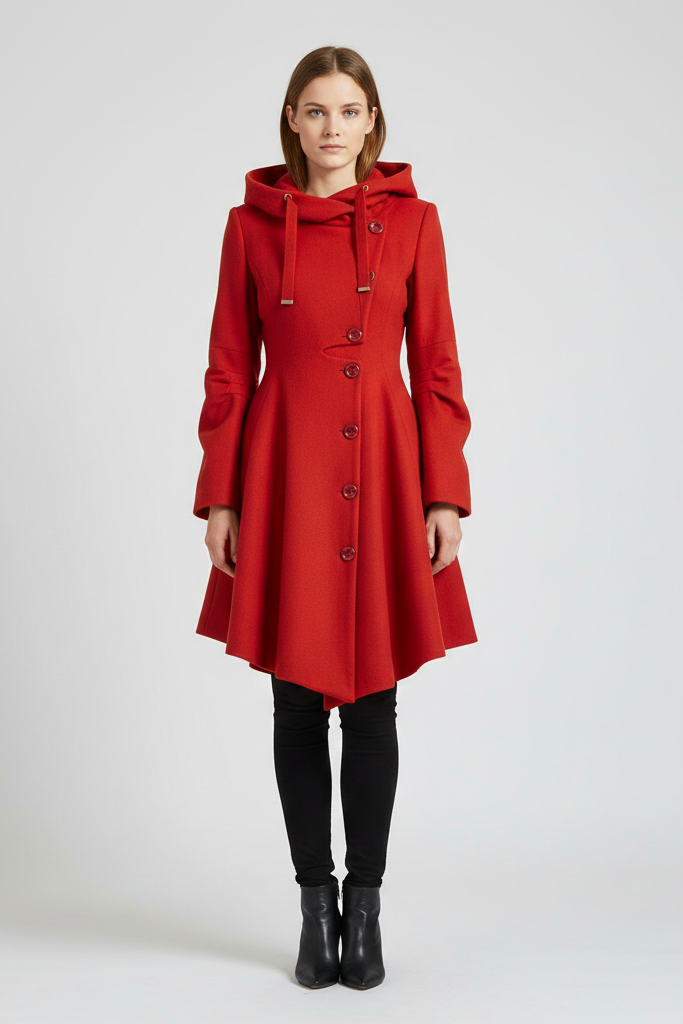 Abrigo Asimétrico "Fit & Flare" con Cuello Alzado – Elegancia en Movimiento