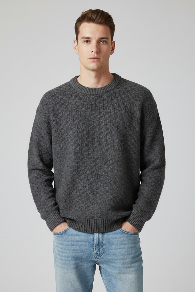 Jersey de Punto con Textura Geométrica – Suéter Cuello Redondo para Otoño e Invierno