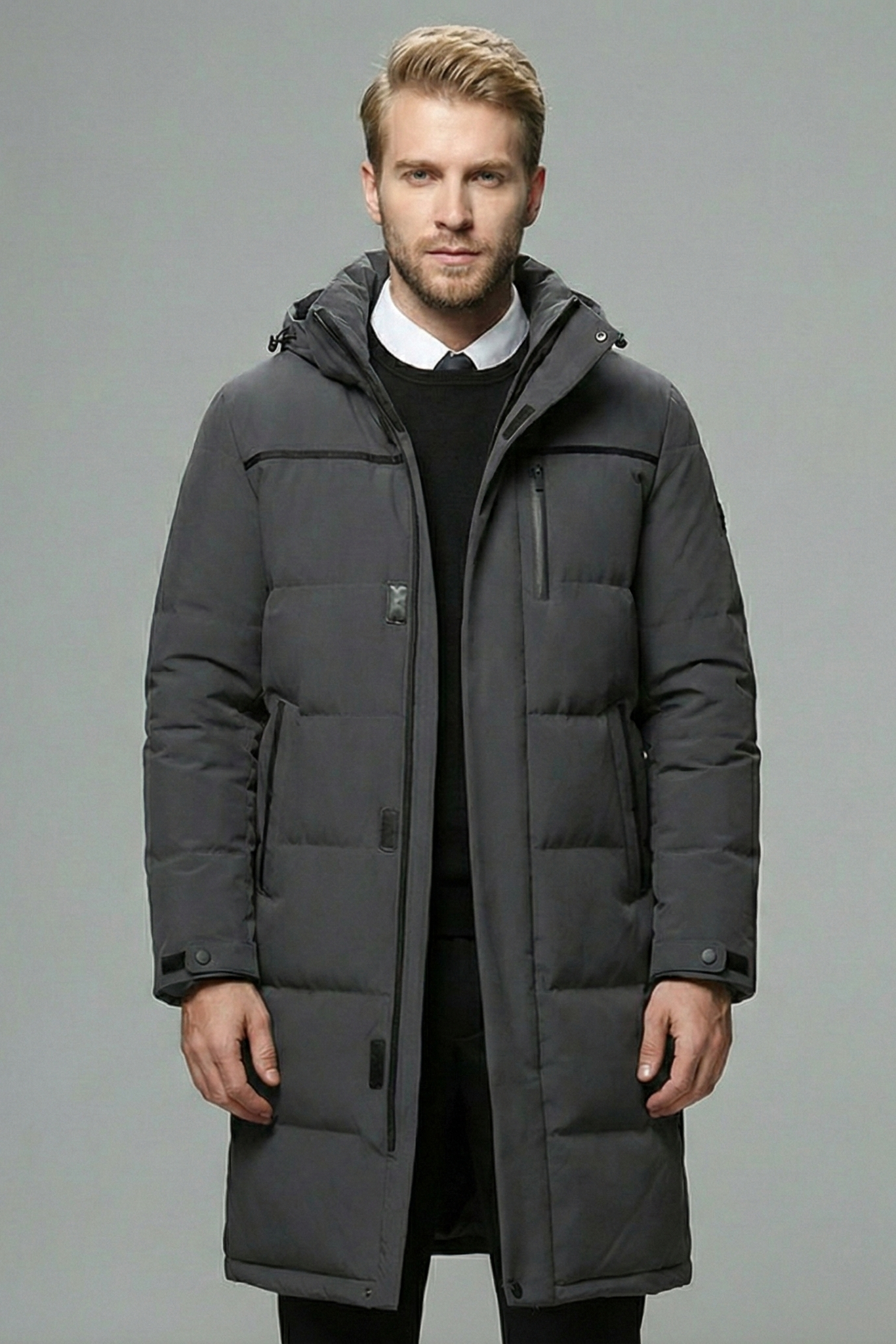 Plumífero de Hombre de Largo Medio – Abrigo de Invierno Grueso y Acolchado