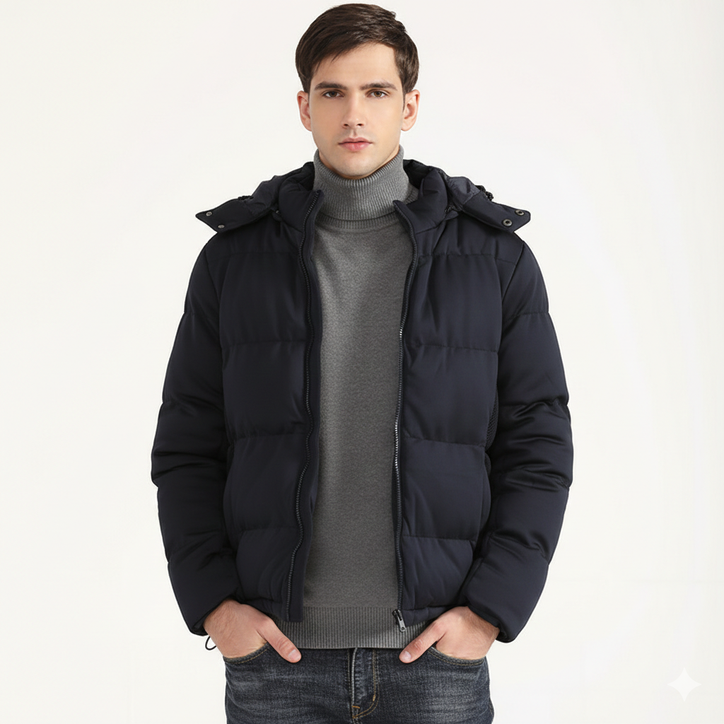 Essential Chaqueta Invierno Hombre | Plumífero Corto con Capucha Desmontable