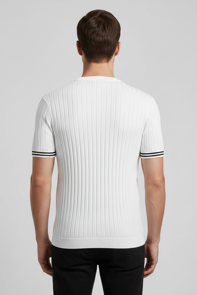 Camiseta Básica de Punto Hombre – Cuello Pico Slim Fit