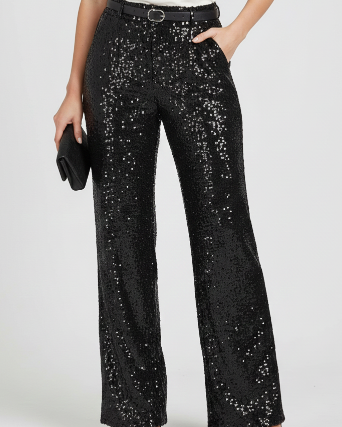 Pantalones Palazzo de Lentejuelas – Diseño de Pierna Ancha