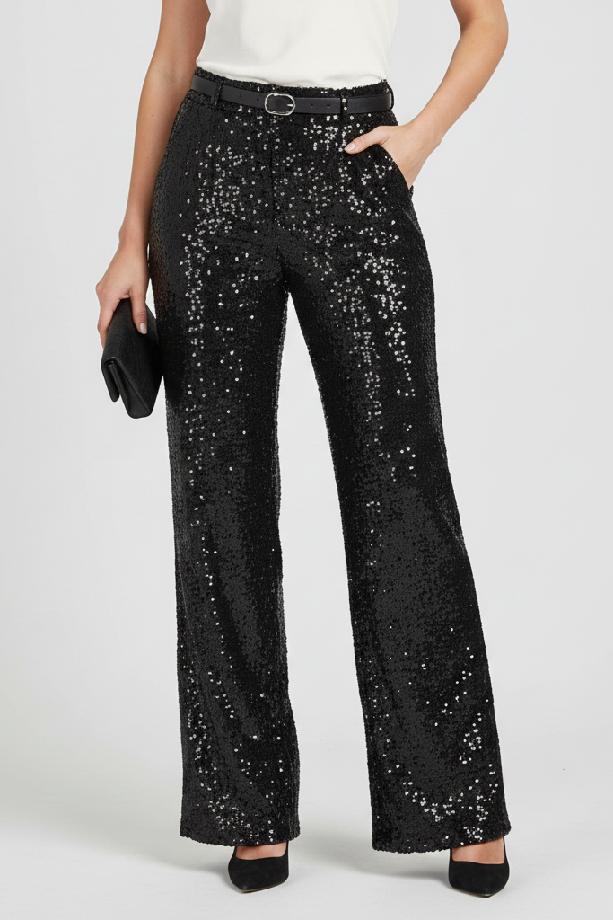 Pantalones Palazzo de Lentejuelas – Diseño de Pierna Ancha