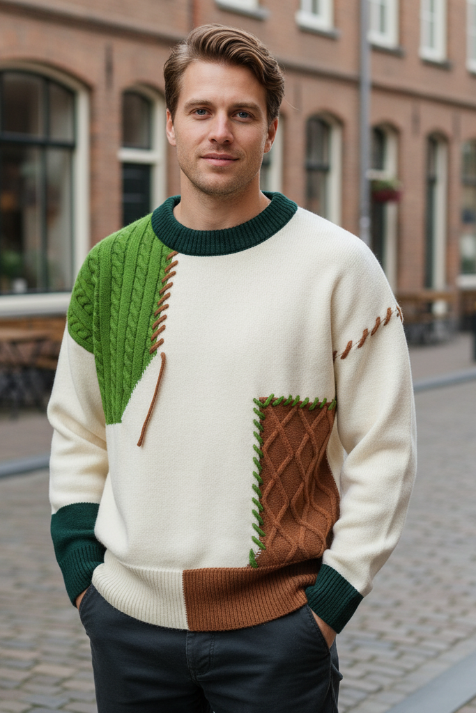 Jersey de Punto Patchwork Oversize – Suéter Estilo Vintage Harajuku & Color Block con Costuras Visibles