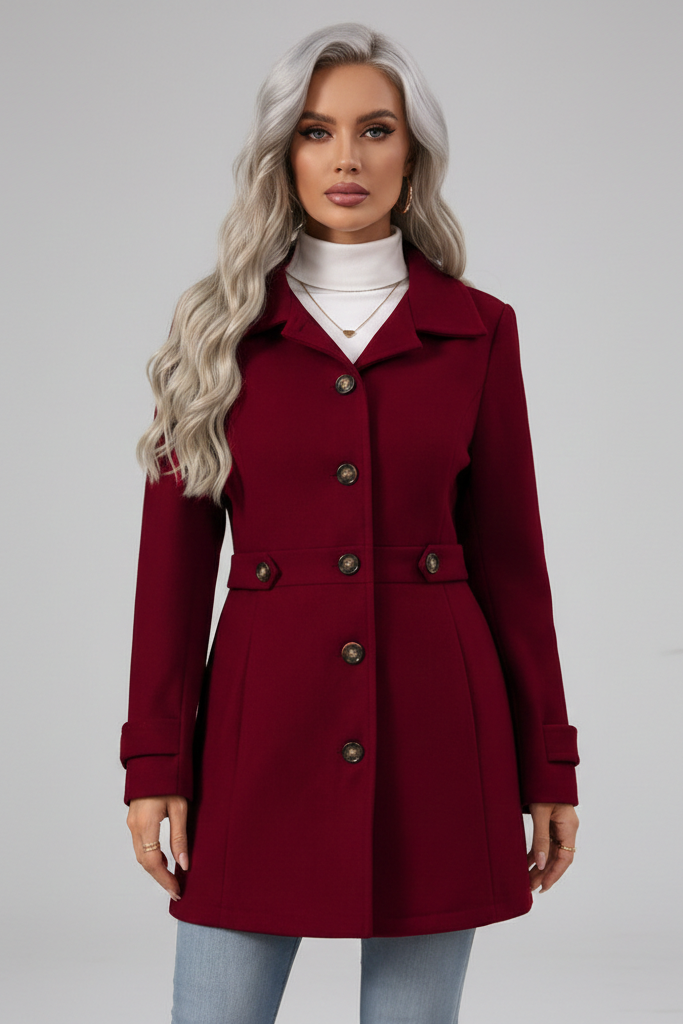 Abrigo de Mezcla de Lana Entallado con Detalles de Botones