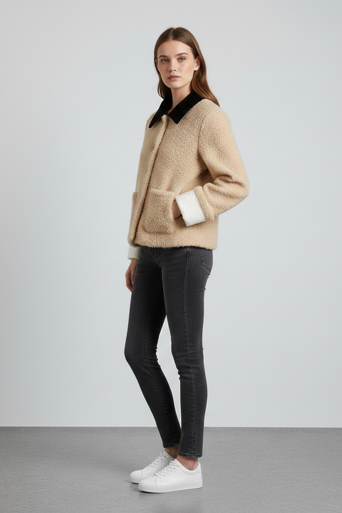 Chaqueta Corta Color-Block – Diseño Texturizado