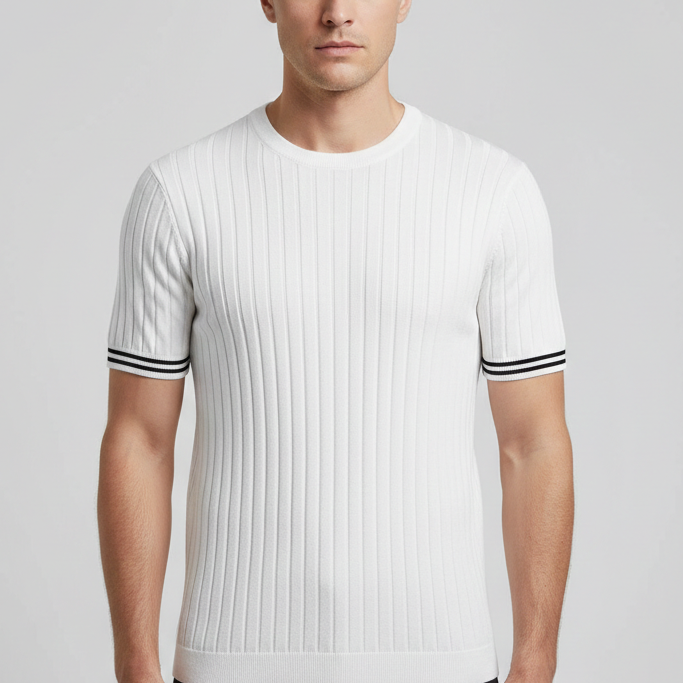 Camiseta Básica de Punto Hombre – Cuello Pico Slim Fit