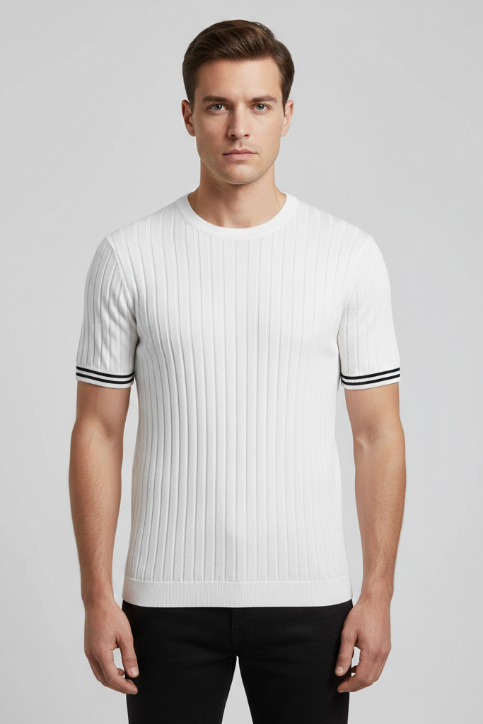 Camiseta Básica de Punto Hombre – Cuello Pico Slim Fit