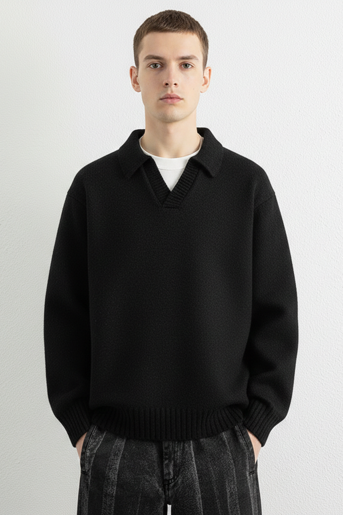 Jersey de Punto con Cuello Polo "Skipper" – Pullover Minimalista
