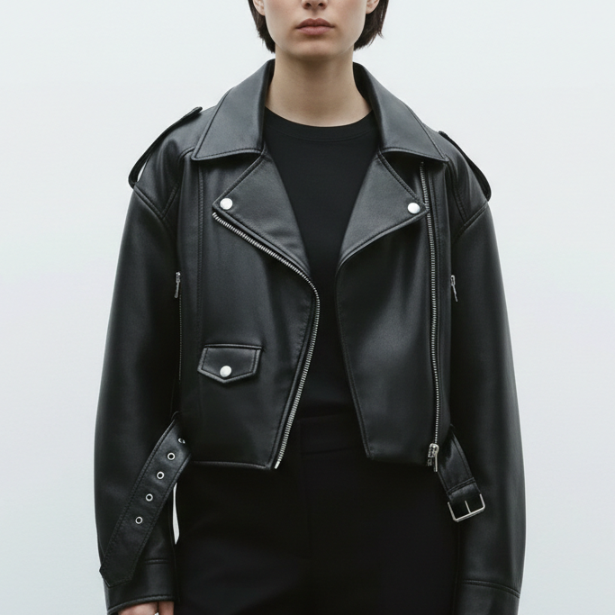 Cazadora Biker Corta – Estilo Motero Clásico