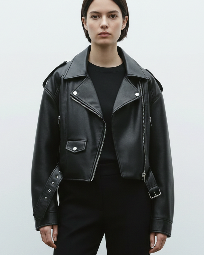 Cazadora Biker Corta – Estilo Motero Clásico